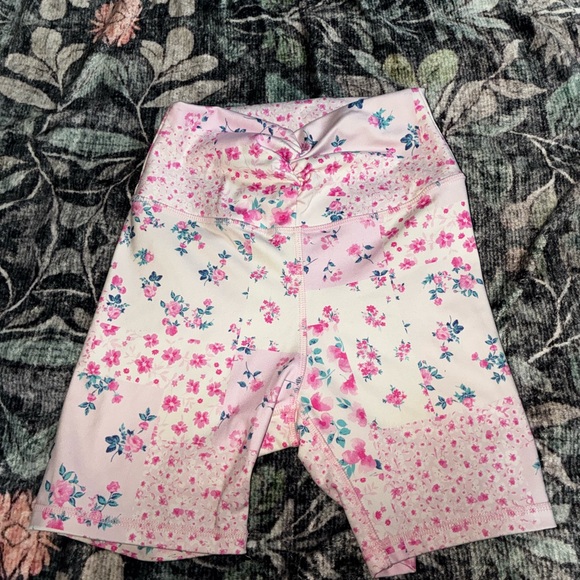Pants - Floral Pink and White Biker Shorts